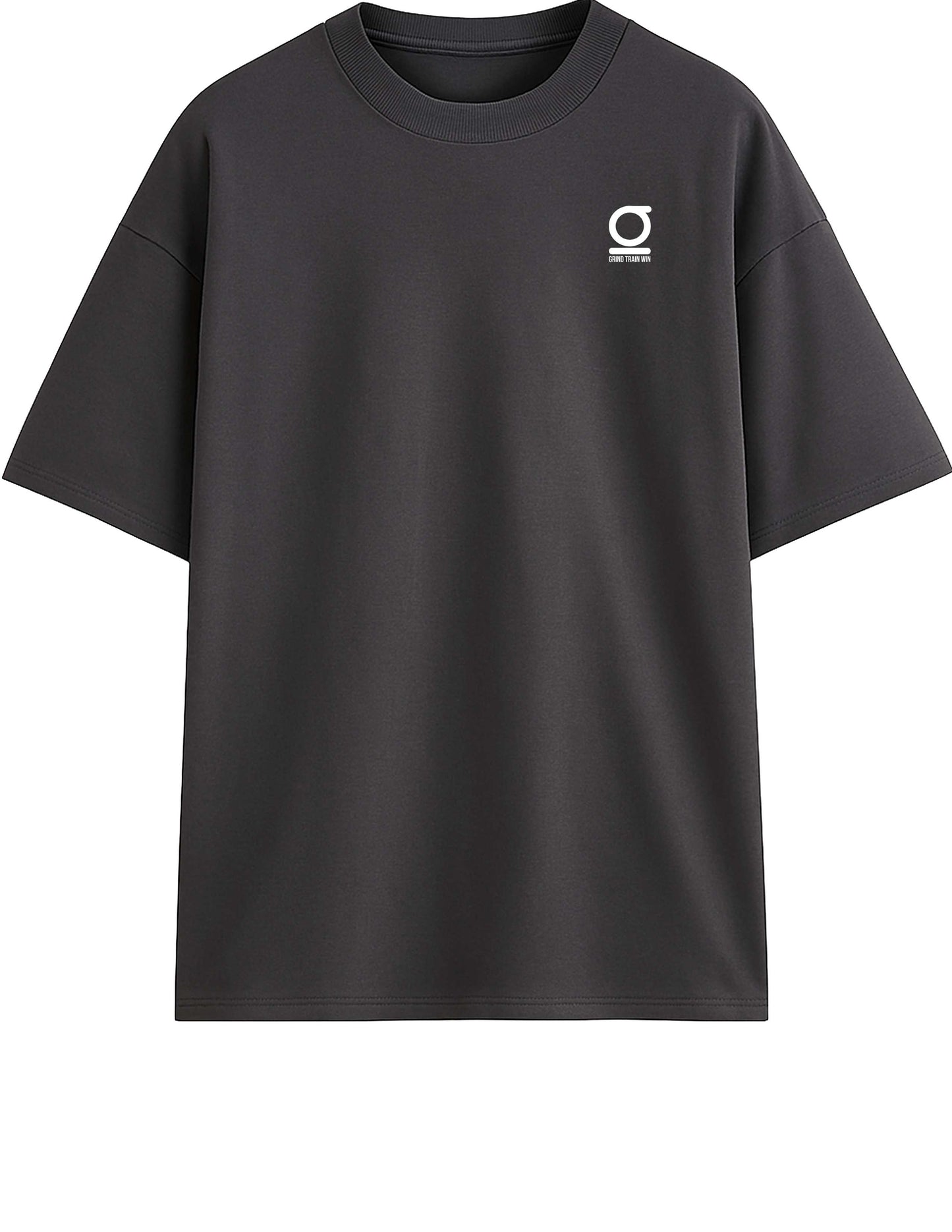 Black oversized Grind Train Win GTW t-shirt with a logo on a white background