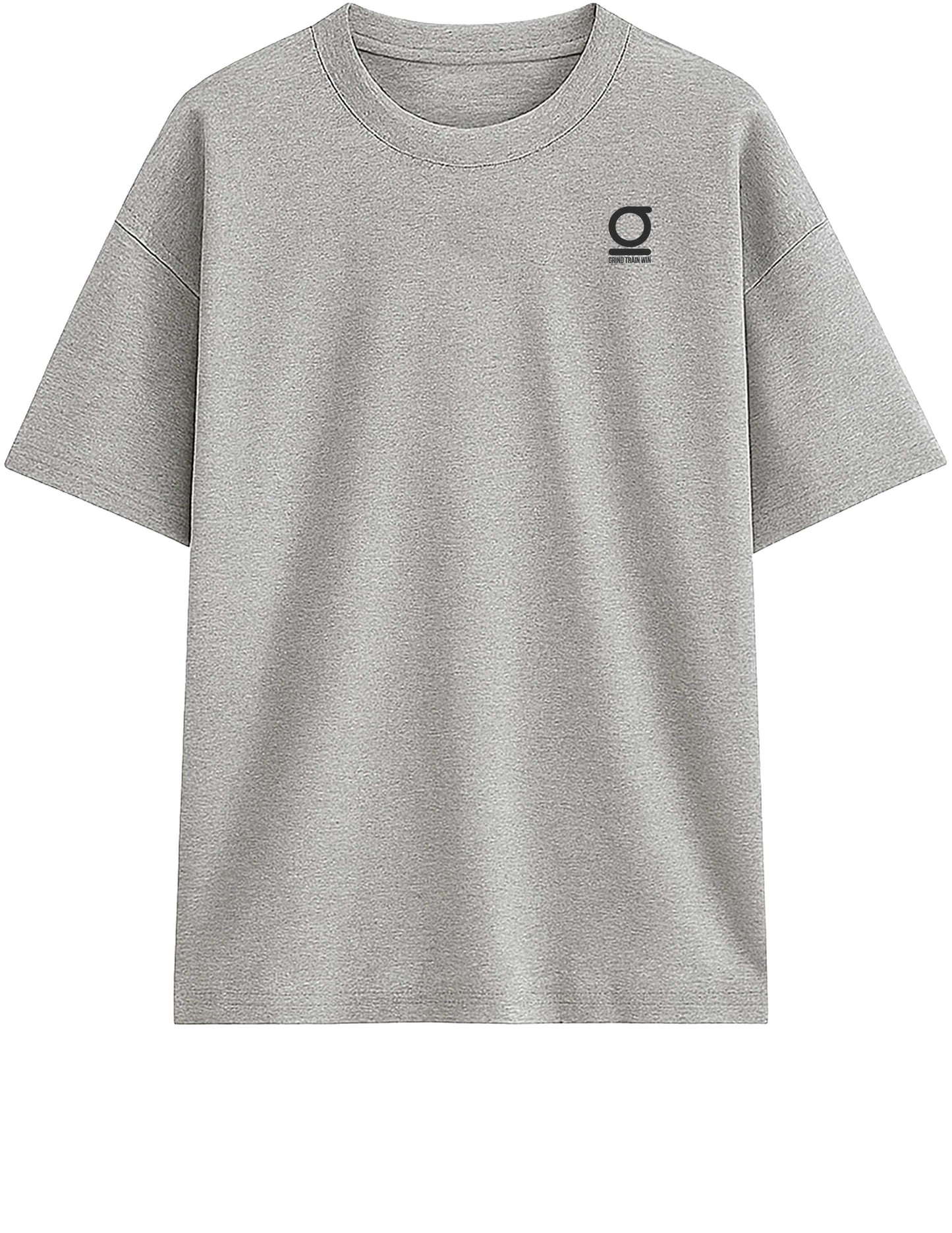 Gray Grind Train Win GTW oversized t-shirt with a small GTW logo on a white background