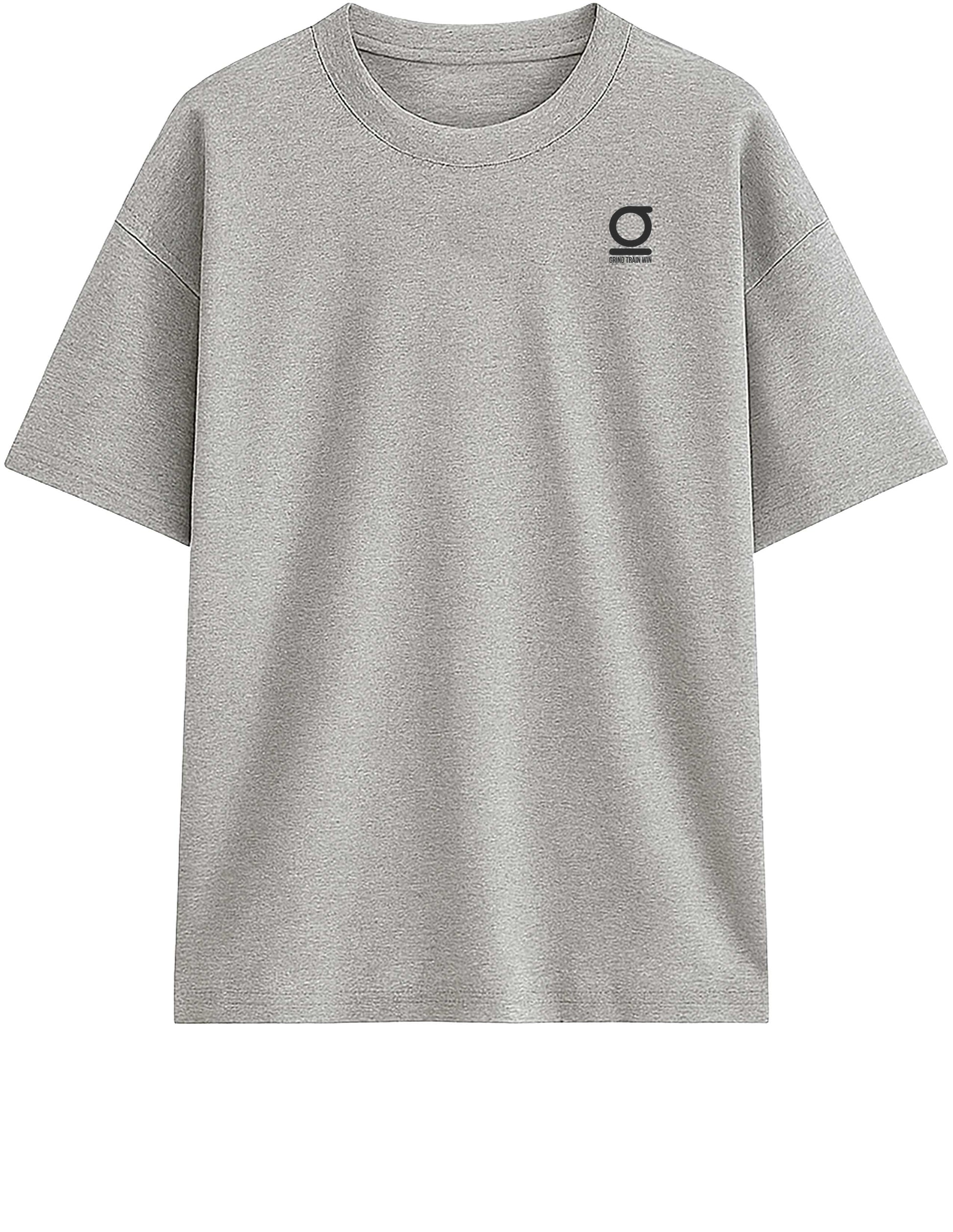 Gray Grind Train Win GTW oversized t-shirt with a small GTW logo on a white background