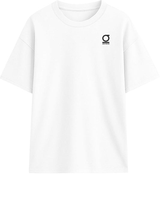 White oversized grind Train Win GTW t-shirt with a black logo on a white background